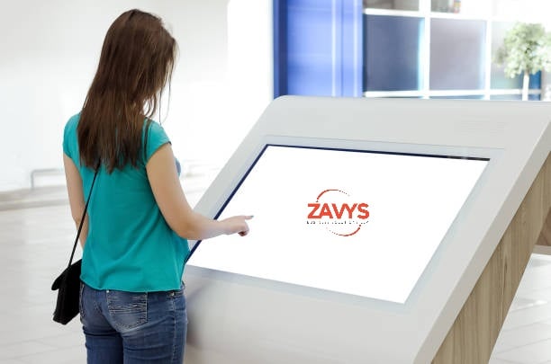 Interactive Display Lady checking Screen Photo