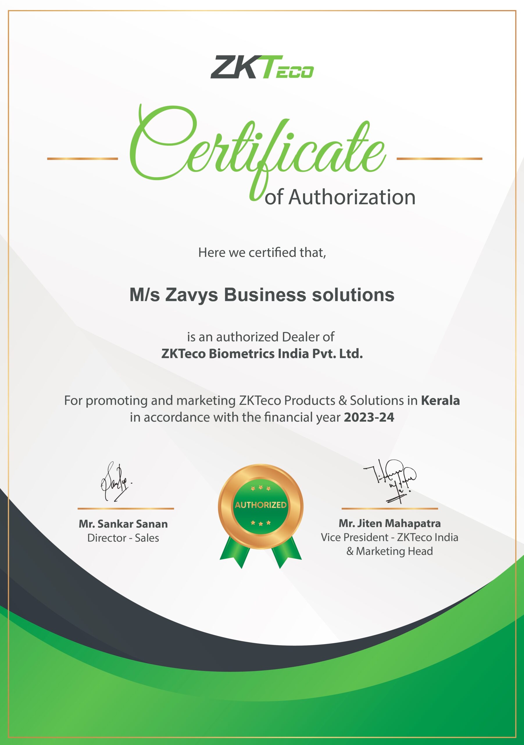 ZK TECO Certificate 02